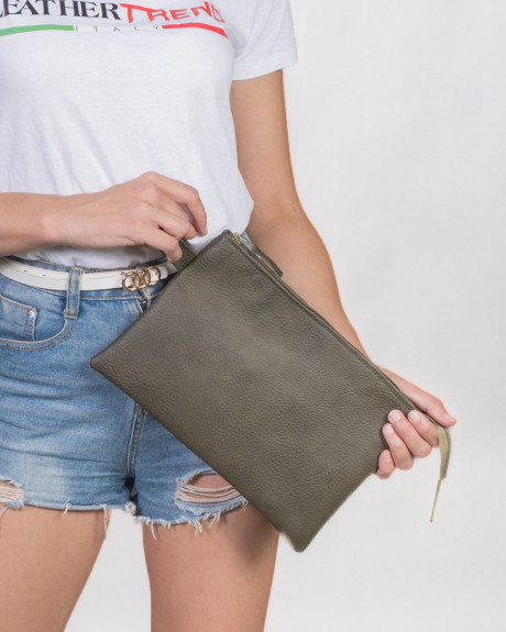 Women's Green Leather Clutch Bag - Anna | Leather Trend 2