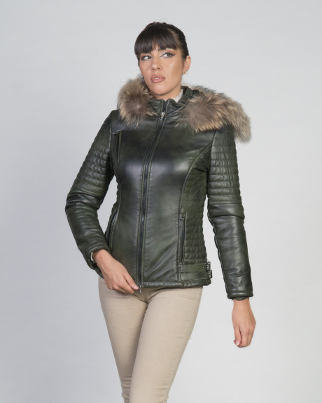 Women's Green Leather Down Jacket – Giorgia | Leather Trend