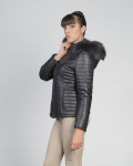 Piumino donna con cappuccio mod. Giorgia Nero in vera pelle 100% made in Italy