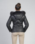 Woman down jacket with hood mod. Giorgia in genuine Black leather 100% made in Italy