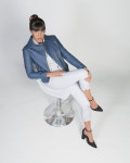 Women's Blue Leather Perfecto - Giselle | Leather Trend