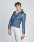 Women's Blue Leather Perfecto - Giselle | Leather Trend