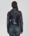 Chiodo in Pelle Effetto Graffiato Donna Blu - Giselle | Leather Trend