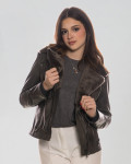 Women's Gray Shearling Perfecto Jacket - Giselle | Leather Trend
