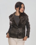 Women's Gray Shearling Perfecto Jacket - Giselle | Leather Trend