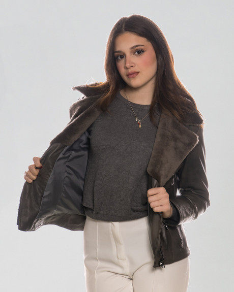 Chiodo in Montone Shearling Donna Grigio - Giselle | Leather Trend 2