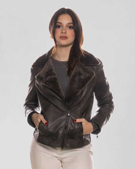 Chiodo in Montone Shearling Donna Grigio - Giselle | Leather Trend