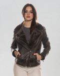Women's Gray Shearling Perfecto Jacket - Giselle | Leather Trend