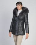 Ivette - Women's Black Leather Down Jacket