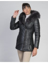Ivette - Women's Black Leather Down Jacket