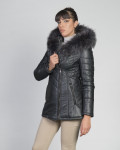 Ivette - Women's Black Leather Down Jacket