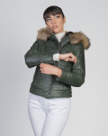 Piumino donna con cappuccio mod. Lasmara Verde in vera pelle 100% made in Italy