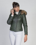 Piumino donna con cappuccio mod. Lasmara Verde in vera pelle 100% made in Italy