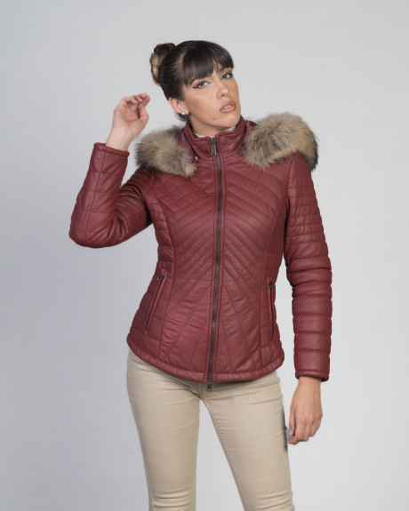 Women's Bordeaux Leather Down Jacket - Nika | Leather Trend 2
