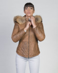Women's Light Brown Leather Down Jacket - Nika | Leather Trend