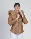 Women's Light Brown Leather Down Jacket - Nika | Leather Trend