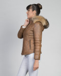 Women's Light Brown Leather Down Jacket - Nika | Leather Trend
