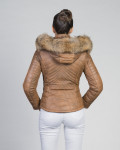 Women's Light Brown Leather Down Jacket - Nika | Leather Trend