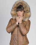 Women's Light Brown Leather Down Jacket - Nika | Leather Trend
