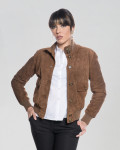 Women's Cocoa Suede Bomber Jacket – Polo Bis | Leather Trend