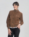 Women's Cocoa Suede Bomber Jacket – Polo Bis | Leather Trend