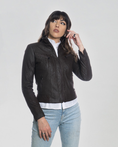 Giacca Biker in Nabuk Effetto Graffiato - Kelly | Leather Trend