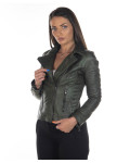 Women's leather jacket mod. Violetta in genuine green leather 100% made in Italy