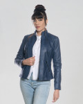 Giacca Donna Blu in Pelle - Zara | Leather Trend