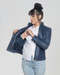 Giacca Donna Blu in Pelle - Zara | Leather Trend