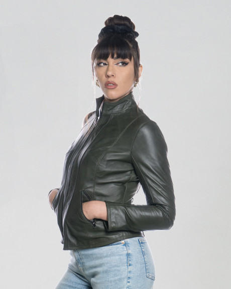 Giacca Donna Verde in Pelle - Zara | Leather Trend 2