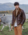 Dark Brown Head Jacket in real shearling