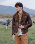 Dark Brown Head Jacket in real shearling
