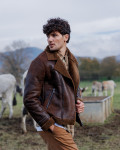 Dark Brown Head Jacket in real shearling