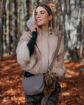 Woman jacket mod. Beatrice in genuine Beige leather and fur 100% made in Italy