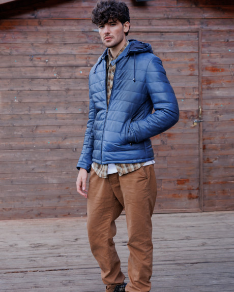 Men's down jacket mod. Berlin blue genuine leather 100% made in Italy 2