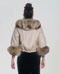 Woman jacket mod. Bea in genuine White leather and fur 100% made in Italy