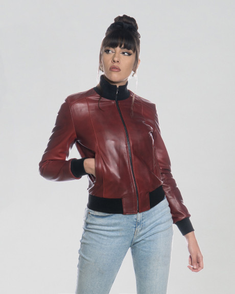 Bomber Donna Bordeaux in Pelle - Roxie | Leather Trend