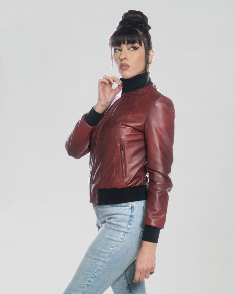Bomber Donna Bordeaux in Pelle - Roxie | Leather Trend 2