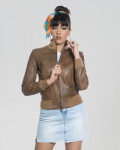Women's Light Brown Leather Bomber Jacket - Roxie | Leather Trend