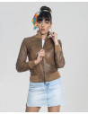 Women's Light Brown Leather Bomber Jacket - Roxie | Leather Trend