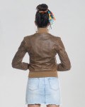 Women's Light Brown Leather Bomber Jacket - Roxie | Leather Trend