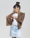 Women's Light Brown Leather Bomber Jacket - Roxie | Leather Trend