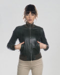 Women's Green Leather Bomber Jacket - Roxie | Leather Trend