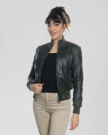Women's Green Leather Bomber Jacket - Roxie | Leather Trend