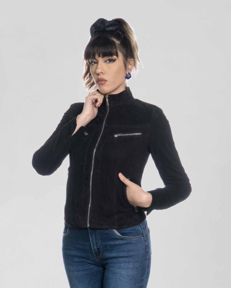 Women's Black Suede Biker Jacket - Kelly | Leather Trend
