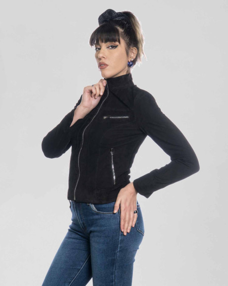 Women's Black Suede Biker Jacket - Kelly | Leather Trend 2