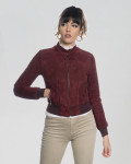 Women's Bordeaux Suede Bomber Jacket - Timberly | Leather Trend