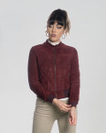 Women's Bordeaux Suede Bomber Jacket - Timberly | Leather Trend