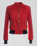 Women's Red Suede Bomber Jacket - Timberly | Leather Trend