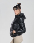 Piumino donna con cappuccio mod. Florida Nero in vera pelle 100% made in Italy
